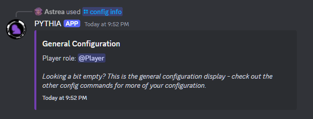 An example of /config info.