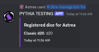 An example of listing die for a user.