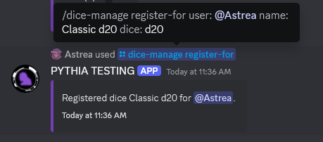 An example of registering a die for a user.
