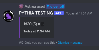 An example of rolling dice while visibility is set to hidden.