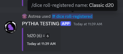 An example of rolling a registered die.