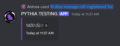 An example of rolling a registered die of the user.