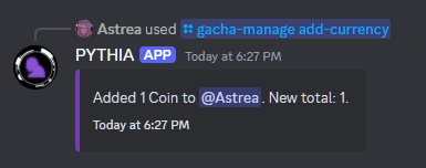 An example of /gacha-manage add-currency.