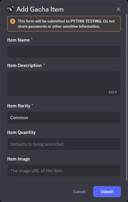 An example of the prompt to add an item.