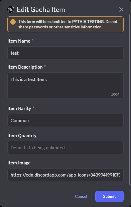 An example of the prompt to edit an item.