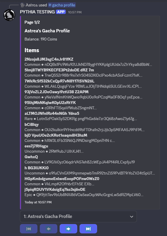An example of /gacha profile in cozy mode.