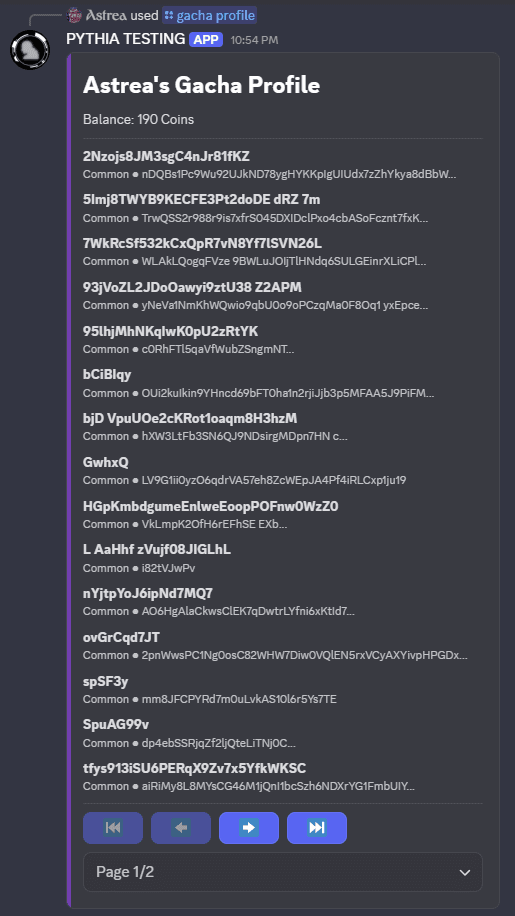 An example of /gacha profile when sorting by rarity.