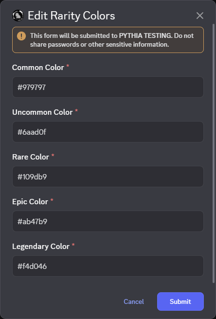 An example of editing rarity colors.