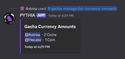 An example of /gacha-manage list-currency-amounts.
