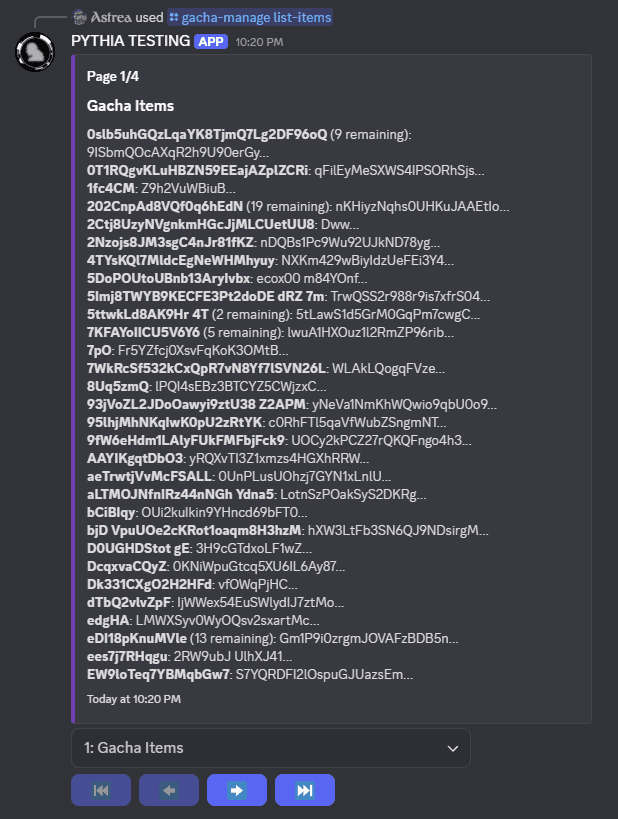 An example of /gacha-manage list-items in compact mode.