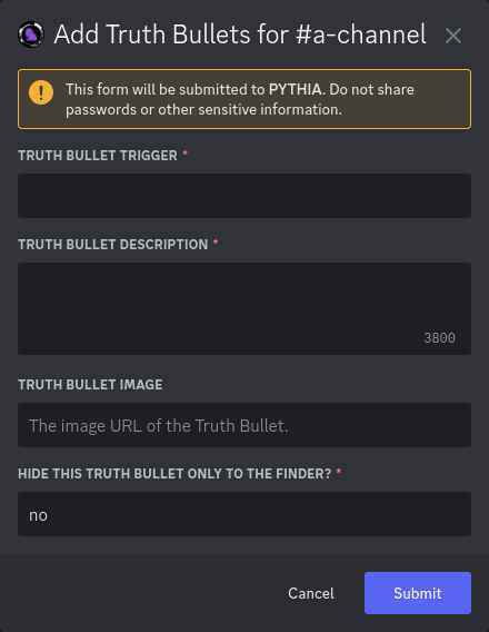 The pop-up that appears while adding Truth Bullets.