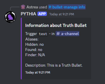 An example of /bullet-manage info.