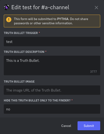 The pop-up that appears while editing Truth Bullets.