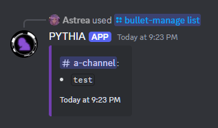 An example of /bullet-manage list.