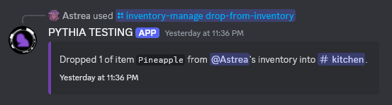 An example of /items-manage drop-from-inventory.