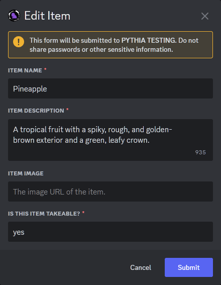 An example of the prompt to edit an item.
