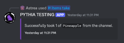 An example of /items take.