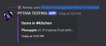 An example of /items-manage list-items-in-channel.