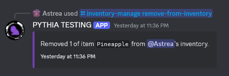 An example of /items-manage remove-from-inventory.