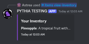 An example of /items view-inventory.