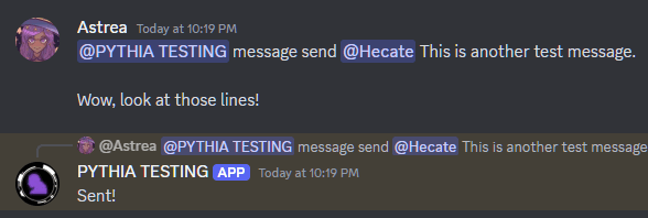 An example of a multi-line message using a text command.